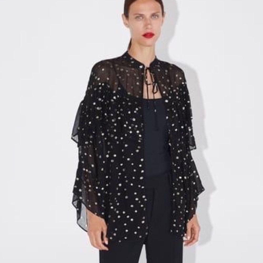 Zara sheer black and Gold shirt